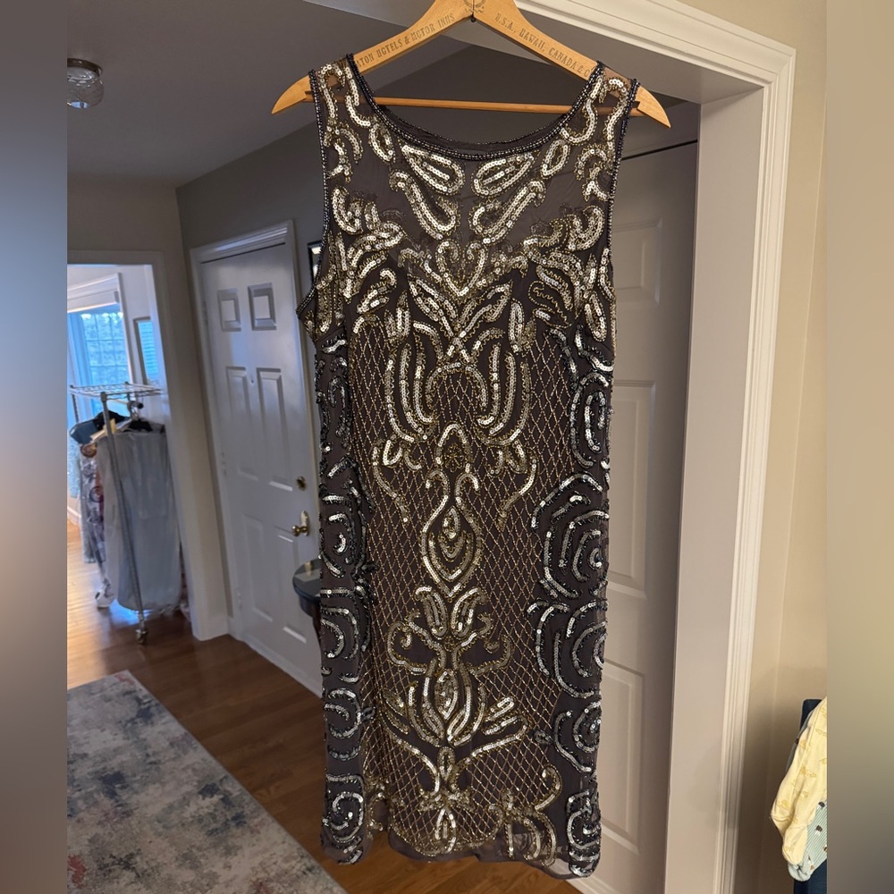 Black and Gold Beaded Cocktail Dress